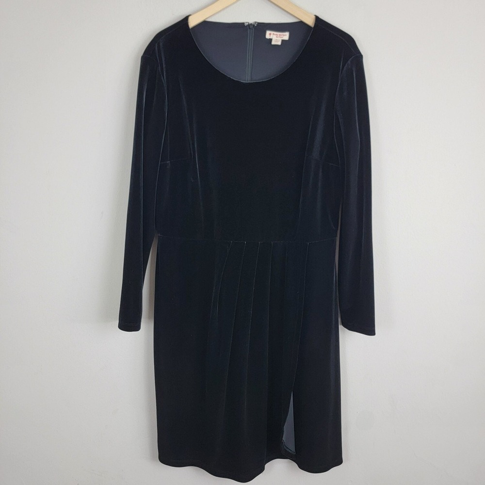 Brooks Brothers Redβ Fleece Dress XL Black Velvet Faux Wrap Scoop Neck